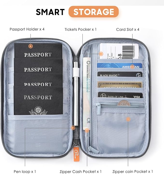 Family Passport Holder Organizer, RFID Blocking Travel Document Case, Lightweight Large Passport Cover Case Waterproof Bag Document Organizer for Women & Men