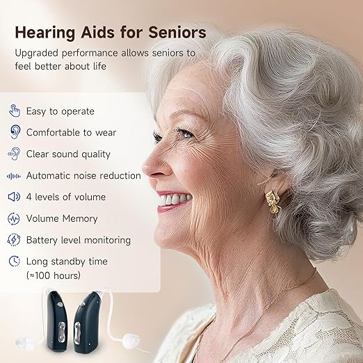Behind-the-ear hearing enhancement amplifier Sound amplifier Helps restore hearing Four hearing modes to choose from Magnetic charging box included（2-pack）