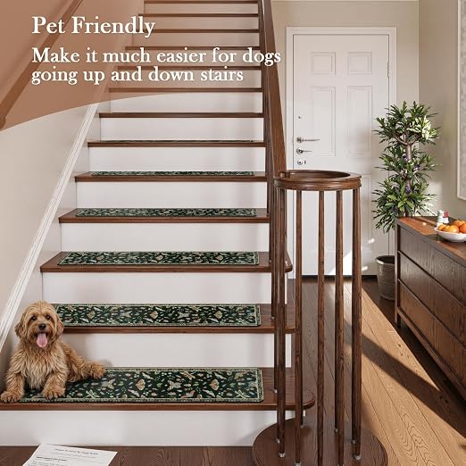 OJIA Insect Stair Treads Non Slip Stair Runners for Wooden Steps 15PCS | 8"x30" Carpet Stair Treads for Wood Stairs Indoor Rubber Backing Staircase Step Treads for Kids & Dogs, Stair Covers, Black