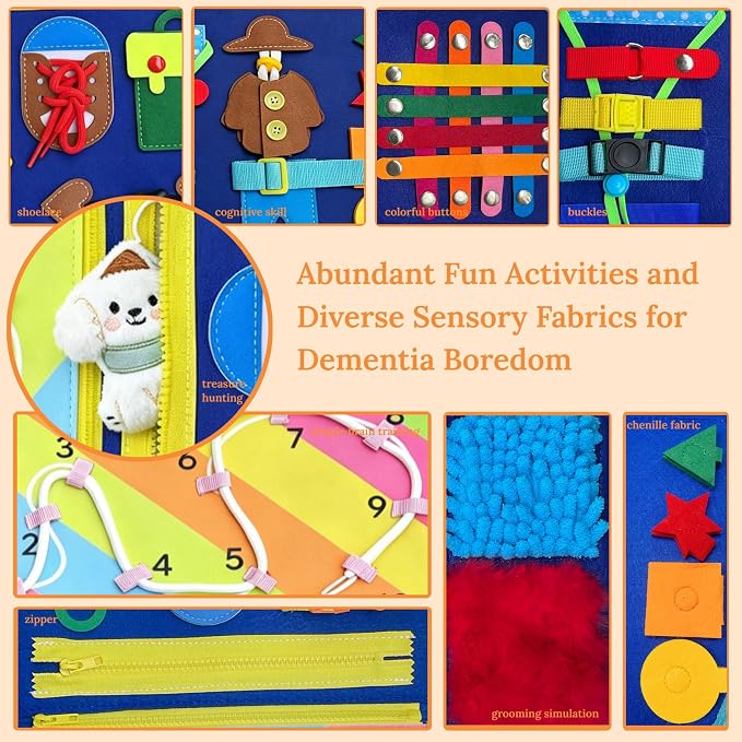 Fidget Blanket for Adults with Dementia, Activities for Dementia Boredom, Alzheimers Product for Elderly, Multi-Sensory Stimulation Relieves Anxiety | colorful and fun,simple to play