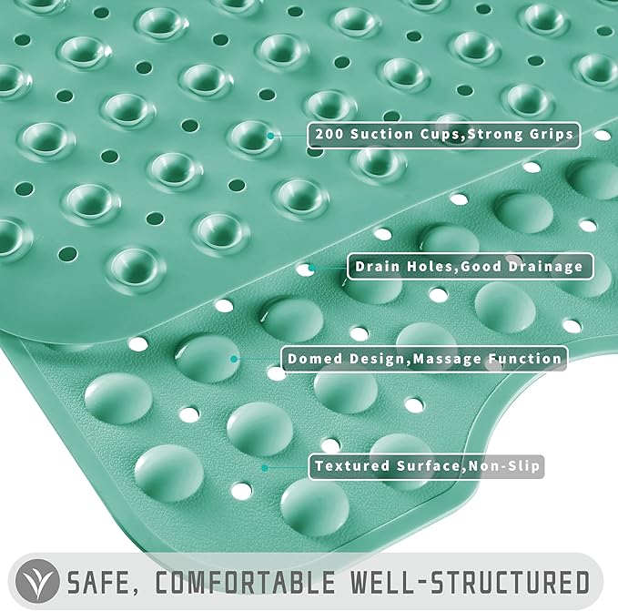 Yimobra Non Slip Bathtub Mat 40 x 16 Inch, Extra Long Shower Mat with Drain Holes, Machine Washable Baby Bath Mats, Strong Suction Cups for Bathroom Floor, MARRS Green
