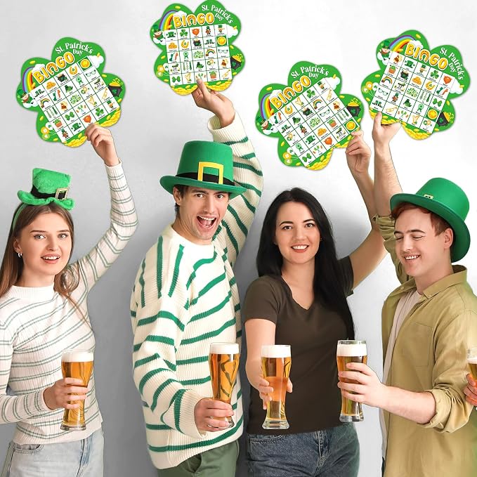 39Pcs St. Patrick’s Day Bingo Game for Adults Kids 24 Players Shamrock Shape Bingo Game Cards with Reward Stickers for Family Friend Large Group Activities St. Patrick’s Day Spring Party Favor
