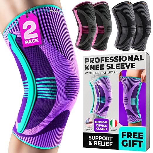 DR. BRACE ELITE Knee Brace with Size Stabilizer (2 Pack) Knee Brace for Women & Men, Workout, Sports, Daily Knee Compression Sleeve for Maximum Knee Pain Support & Fast Recovery (Galaxsis, Small)