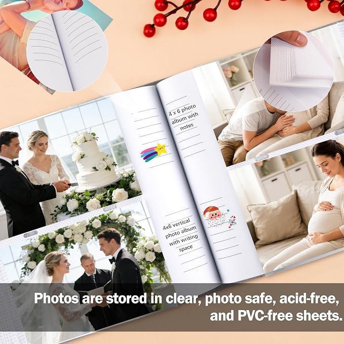 4x6 Photo Album Holds 240 Photos with Writing Space, Linen Cover Picture Book with Front Window for Family Wedding Baby Travel & Graduation Memories, Grey