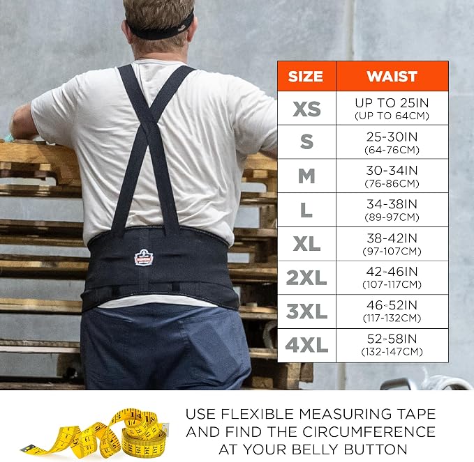 Ergodyne ProFlex 1650 Back Support Belt, 7.5" Elastic, Adjustable, Removeable Straps, Black, 2X-Large