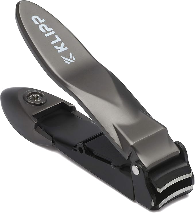 Nail Clippers for Men with Catcher - KLIPP Heavy Duty Razor-Sharp Self-Collecting Nail Cutter, Ergonomic Lever for Fingernails & Toenails, Ideal Gift for Men & Grooming Gifts Includes Ziplock Pouch