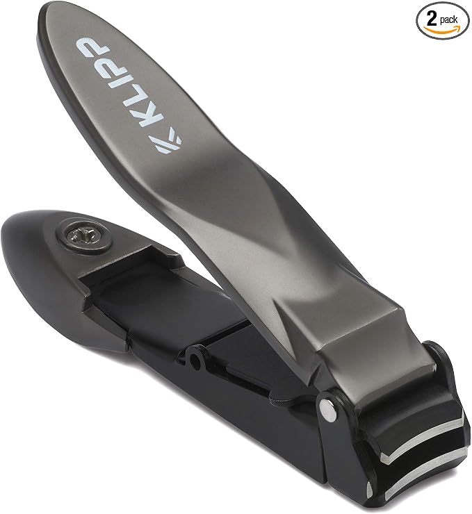 Nail Clippers for Men with Catcher - KLIPP Heavy Duty Razor-Sharp Self-Collecting Nail Cutter, Ergonomic Lever for Fingernails & Toenails, Ideal Gift for Men & Grooming Gifts Inc Ziplock Pouch (2)