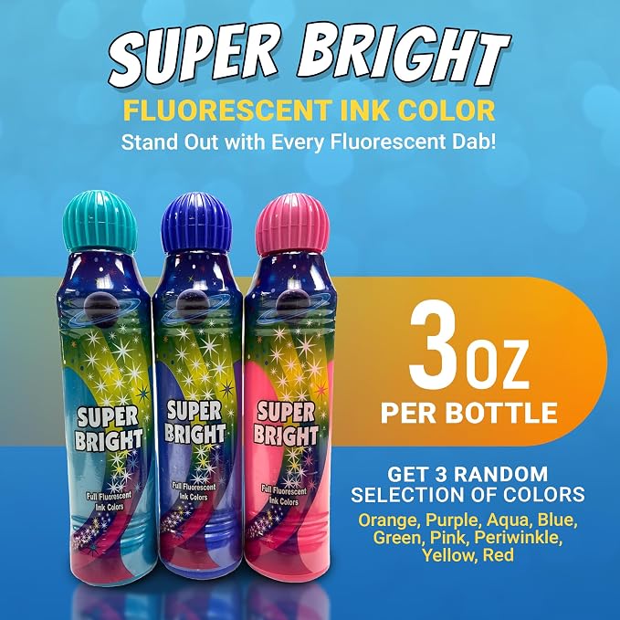 Dab O Ink, Sunsational, Dab O Ink Dazzle and Super Bright Bingo Daubers Bulk 3 oz. 12-Pack - Special Variety Pack of Colors, Styles - Bingo Markers for Adults