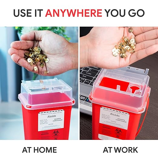 Sharps Container for Home Use and Professional 1 Quart (3-Pack) by Alcedo | Biohazard Needle and Syringe Disposal | Small Portable Container for Travel
