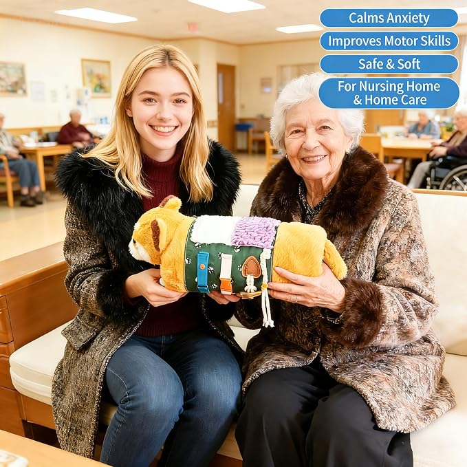Fidget Blanket and Muff Cute Bear for Adults with Dementia,Dementia Fidget Toys For Elderly and Seniors,Alzheimers Dementia Sensory Activities Products,Sensory Gift for Alzheimer’s or Dementia