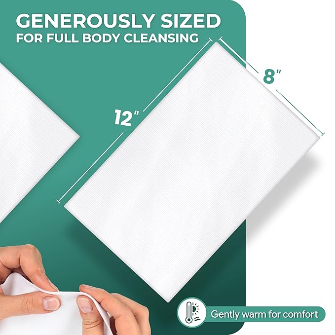 XL Ultra Thick Body Wipes for Adults Bathing No Rinse | 100 Disposable Cleansing Washcloths for Women, Men & Elderly | Infused with Aloe & Vitamin E | Shower Wipes | Great for Travel, Gym & Camping