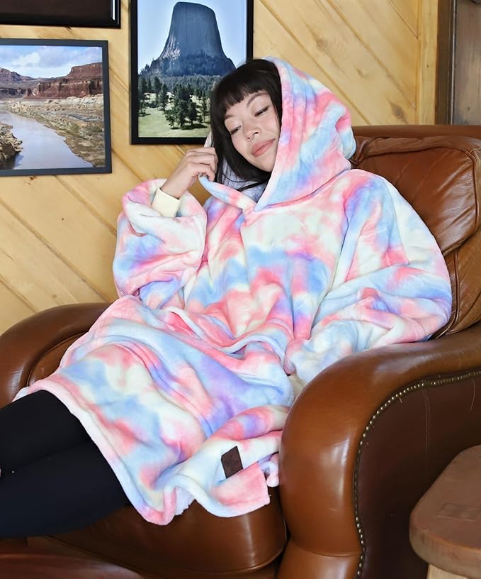 Catalonia Oversized Blanket Hoodie Sweatshirt, Wearable Sherpa Lounging Pullover for Adults Women Men
