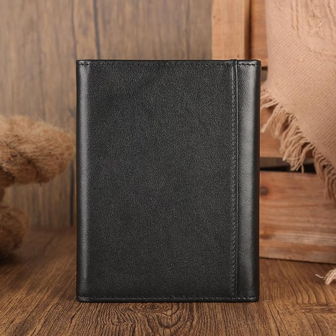 Polare Napa Leather Pilot Wallet Passport Holder RFID Blocking Tri-fold Travel Cover Document Organizer for Aviation Professionals (Black)