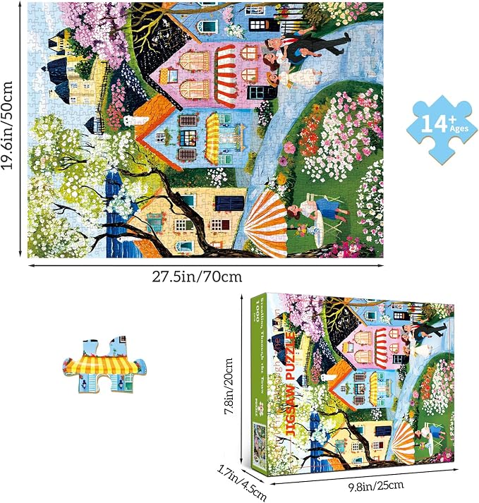 Puzzles for Adults 1000 Pieces,Village Stroll Jigsaw Puzzle with 1:1 HD Poster, Perfect Interlocking No Dust, Stress Relief Ideal Gift for Family Games
