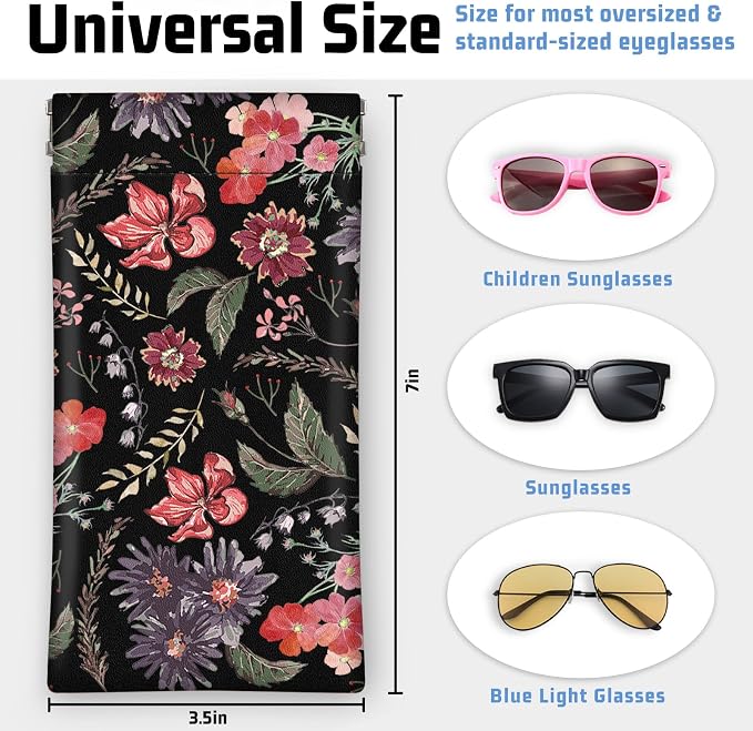 Soft Sunglasses Eyeglass Glasses Case,7x3.5inch Portable PU Leather Squeeze Top Holder Bag Pouch for Women Men