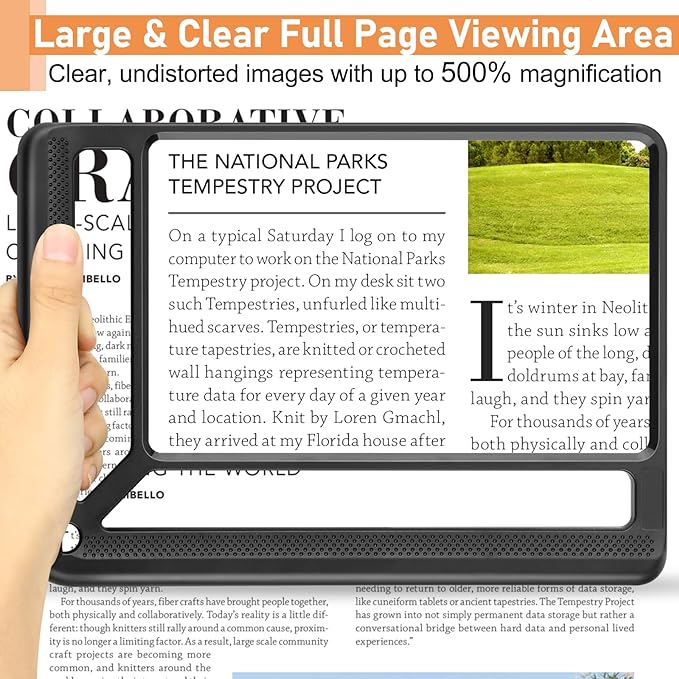 AKKYCVS 5X Full Page Magnifying Glass for Reading, Lightweight Rectangular Magnifier Provides Large Book Page Viewing Area, Upgraded Handheld Magnifier for Reading Small Prints for Seniors, Low Vision