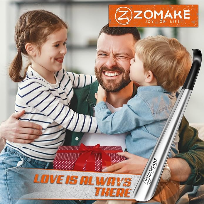 ZOMAKE Shoe Horn Long Handle for Seniors Men Women,Metal Long Shoehorn Boot Horn,16.5" Stainless Steel Shoe Spoon Helper