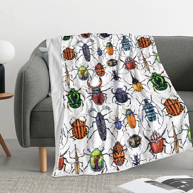 Colorful Beetle Insect Throw Blanket for Kids & Bug Lovers - Super Soft Flannel Blankets, Cozy Fleece Blanket for Boys & Girls, Lightweight Warm Gift for Toddlers & Children - 40"x50" All Seasons