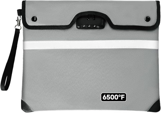 Upgraded 6500°F Fireproof Document Bag with Lock, Waterproof 9-Layer Heat Insulated | Dual-Liner Card Slot Money Bag with Zipper/Reflective Strip for Passport, Important Paper, Cash(15 x 12In)