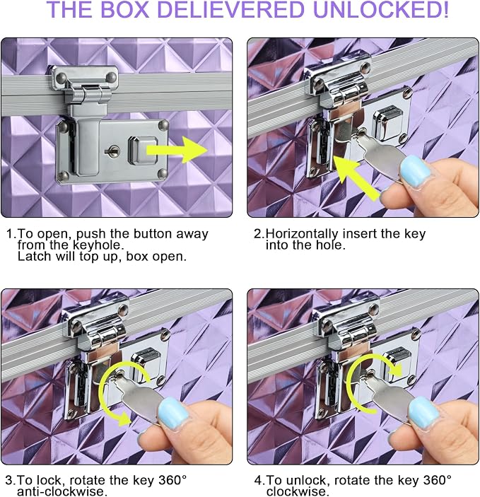 Storage Box with Key Lock, Lockable Medicine Storage Box, Empty First Aid Box, Security Lock Box, Multipurpose Locking Box for Home and Outdoor Use (purple, Large)