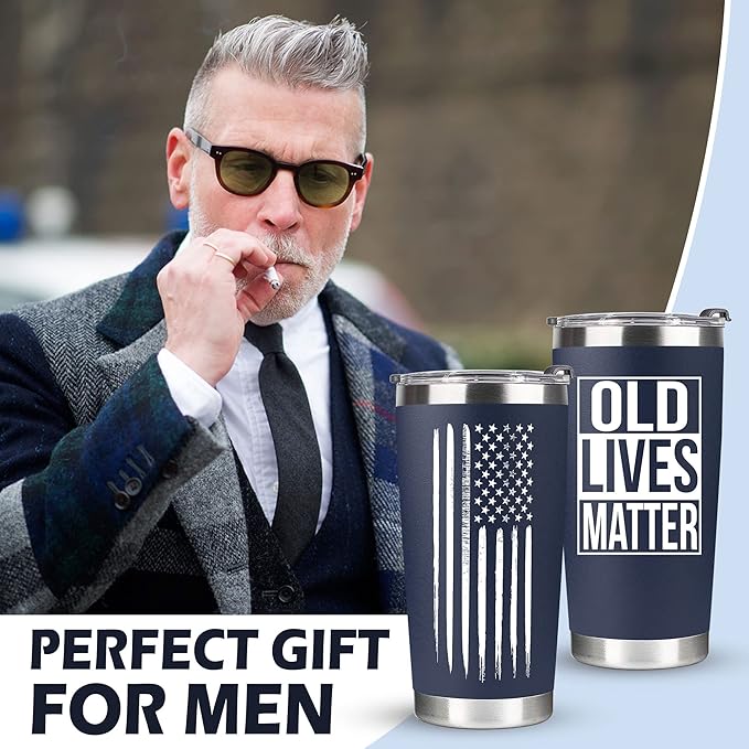 30th, 40th, 50th and 60th Birthday Gifts for Men, Dad from Son, Daughter, Wife - Gag Gifts For Men, Grandpa - Cool Old Man Gift, Old Lives Matter Tumbler 20oz - Funny Christmas Gifts