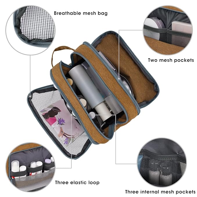 WANDF Travel Toiletry Bag for Men, Small Dopp Kit for Toiletries | Water-Resistant Fabric, Travel Bag for Toiletries, Compact Storage, Shaving Accessories, Weekend Trips