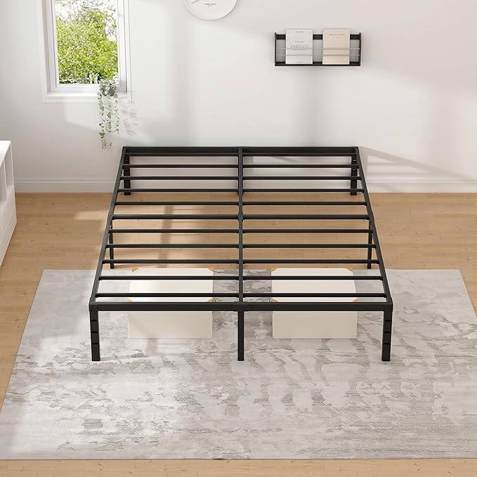 NEW JETO Metal Bed Frame,Full Size Bed Frame with Storage Space,18 Inch | Heavy Duty Sturdy Mattress Foundation,Easy Assembly,No Box Spring Needed, Black
