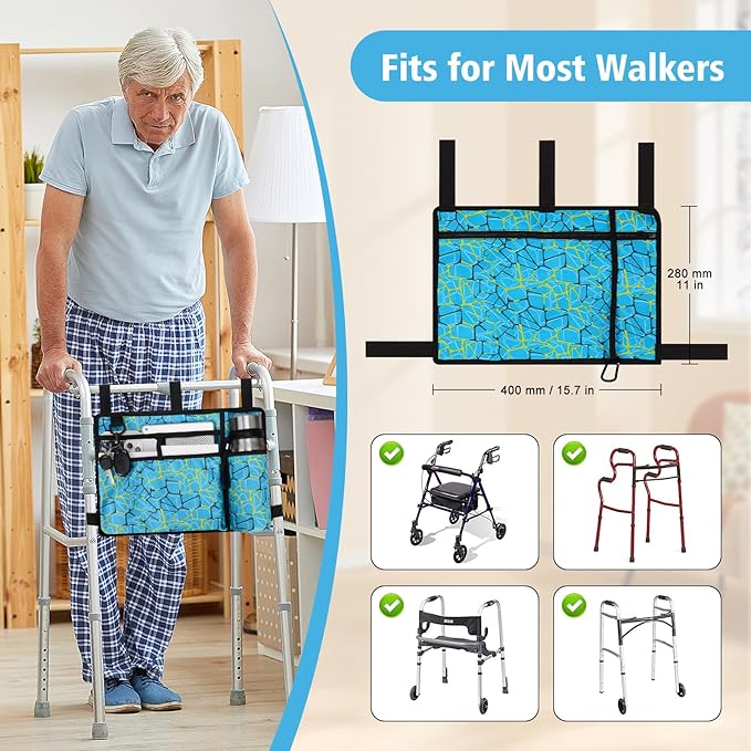supregear Accessories Bag for Walker, Wheelchair, Rollator - Walker Basket Bag w/Cup Holder - Seniors Caddy Attachment Pouch for Walkers, Water Resistant Large Capacity Carry Storage Carrier Tote