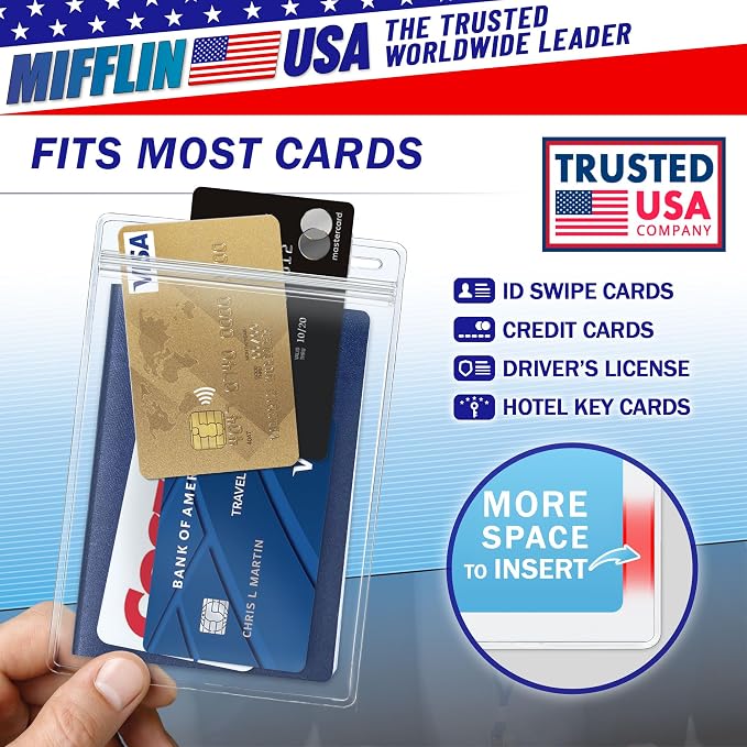 Mifflin-USA Passport & Card Holders (Clear, 4x6 inch, 10 Pack), Extra Large (XXL) ID Name Badge Holder, Waterproof Vertical Plastic Card Holders