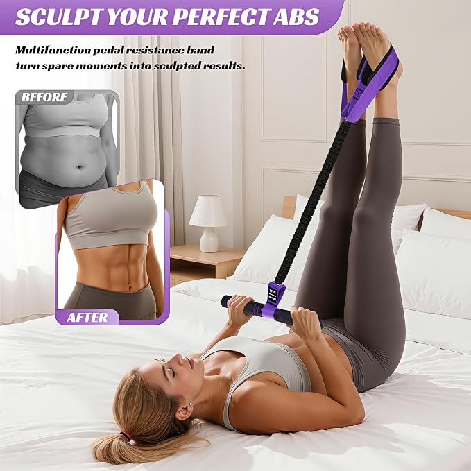 HOXWC Multifunction Pedal Resistance Band with Handle, 50LBS Foot Pedal Resistance Bands for Core/ABS, Arm, Waist, Abdomen, Leg Workout, Portable Sit Up Exercise Equipment for Women