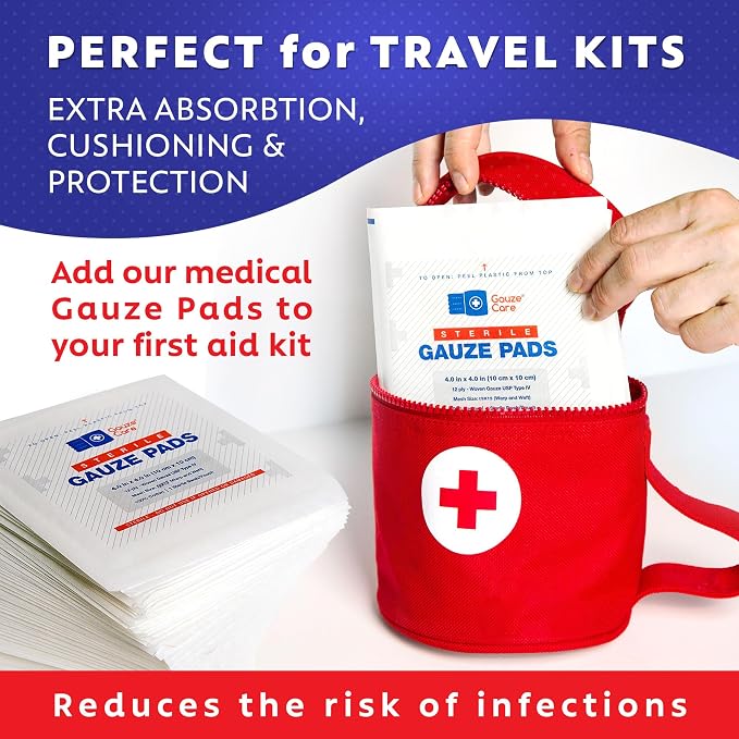 100pc Large Sterile Gauze Pads 4x4 Sterile for Wounds Bulk - 12ply Woven Gauze Sponges 4x4 Sterile - USP IV Breathable Mesh 4x4 Gauze Pads Sterile for Enhanced Absorption - First Aid Medical