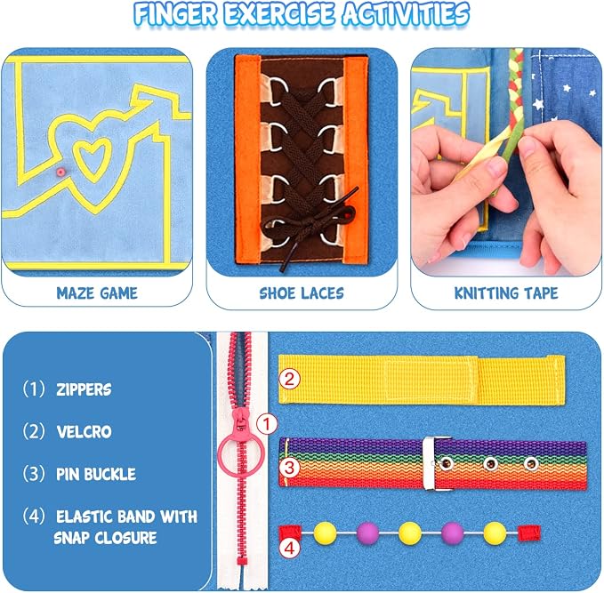 Fidget Blanket, Dementia Activities for Seniors, Alzheimer's Products, Aids in Therapy of Person with Autism, Alzheimers and Dementia. (12 x 24 in)