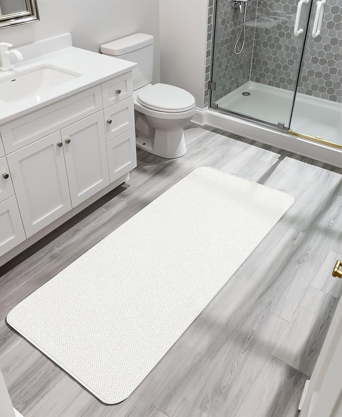 Bath Mat,Ultra Thin Bathroom Runner Rugs,Large Bath Mats for Bathroom,Quick Dry,Non-Slip,Machine Washable,Low Pile,Bath Rug,Shower Outside,Sink,Home Decor Accessories.Cream,2'x5'（24x60inch）