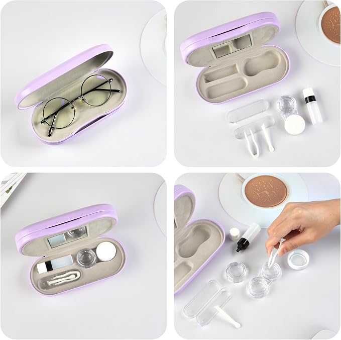 Eyeglass Case Double Sided Travel Size Cute Portable Contact Lens Box 2 in 1 Multifunction With Tool for Daily Outdoor Office