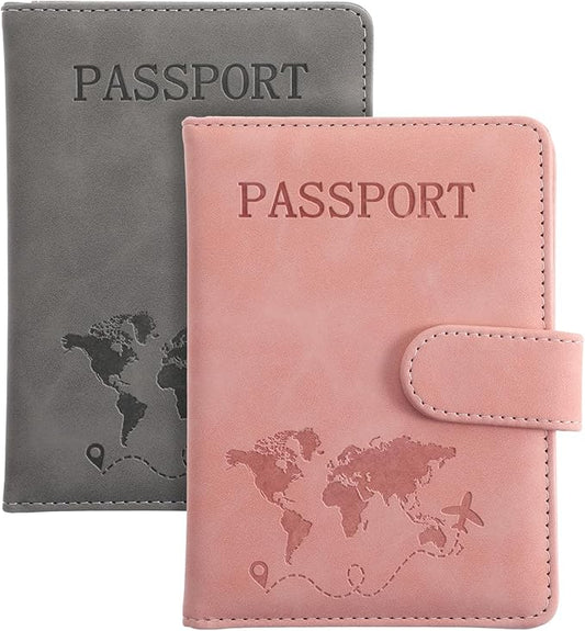2 Pack Passport Holder for Travel, Passport Wallet Cover Case Waterproof RFID Blocking Passport Holder with Pen Holder Travel Must Haves Accessories, Passport Book Holders for Women and Men