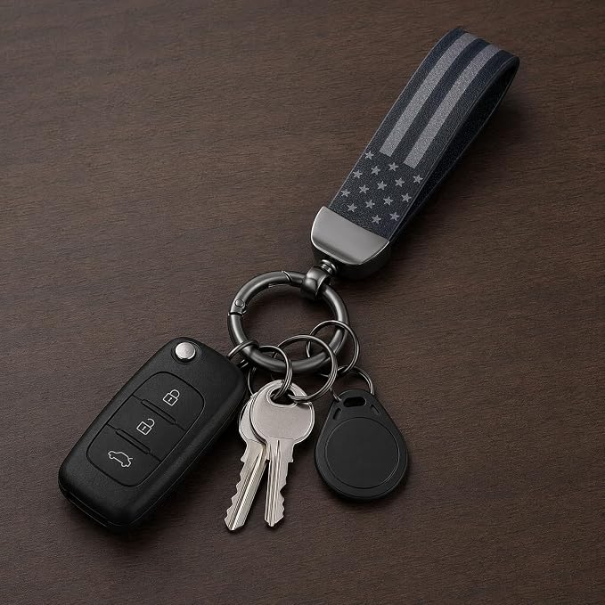 American Flag Keychain for Men Women, Leather USA Flag Key Chain for Daily | Flag keychain adds heritage patriotic style, Metal D-ring keep daily keys grouped,Practical gift for dads, husbands, wives