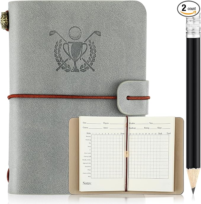 Yexiya Golf Scorecard Book with Pencil, Leather Golf Journal Scorecard Holder Accessories Notebook Log Pocket Score Cart Book Gift for Men Golfers, Sports and Outdoor Club Accessories