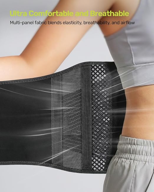 Rakiie Slim Back Brace for Lower Back Pain Relief, Lightweight & Breathable Back Support Brace for Men Women, Ergonomic Light Lumbar Support for Everyday Wear, Light Gray XXL