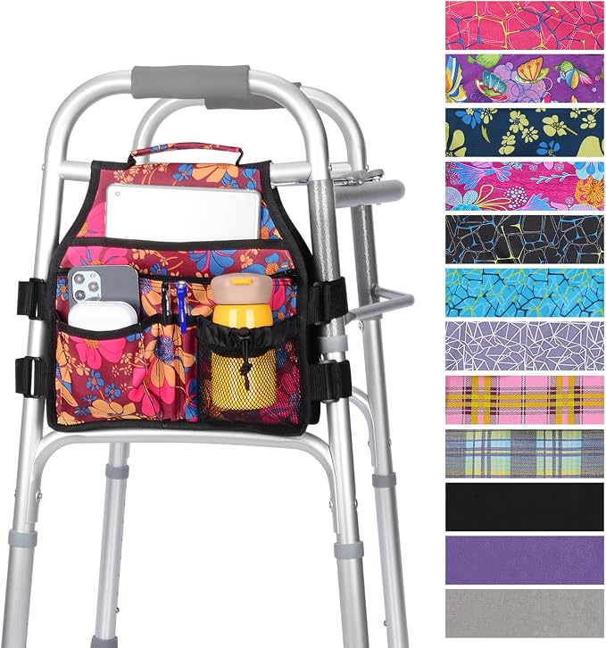 supregear Side Walker Bag, Walker Accessories Bag w/Cup Holder, Folding Walker Basket Waterproof Walker Organizer Caddy Pouch for Most Walker with Side Bar for Seniors, Elderly, Double Sided