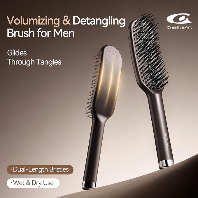 Hair Brush for Men, Detangling& Styling Hairbrush with Dual Length Bristles | For Wet/Dry Use, Eliminates Knots & Breakage, Mens Detangler Brushes for Fine/Short/Long/Thick Hair, Coffee Ground Infused