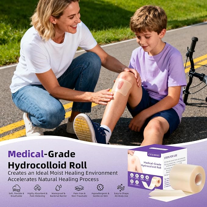 Hydrocolloid Bandages for Wound Care, Hydrocolloid Roll with Self-Adhesive,Ultra Absorbent, Flexible & Waterproof, DIY Size & Shape First Aid Kit Essential (2in*5ft)