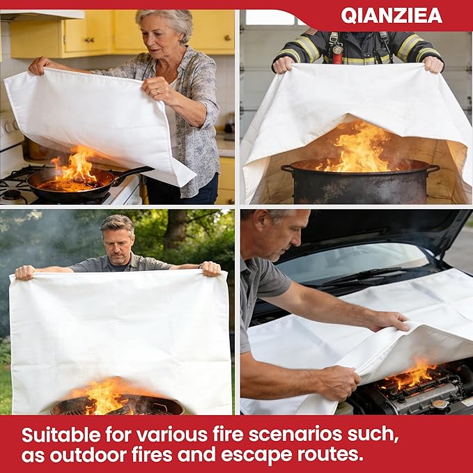 4 Pack Fire Blanket 40” x 40” – Emergency Fire Blanket for Kitchen & Home, Fiberglass Fire Suppression Blanket