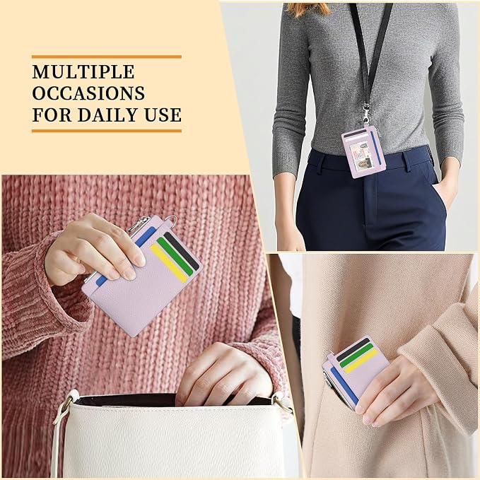 Hancynir Minimalist Slim Wallet Women Credit Card Holder, RFID Small Cute | Zipper Pocket Wallet, Thin Travel Coin Purse, Ladies Women Gifts, Key Chain Card Case, 6 Card Slots, ID Window, PU Leather