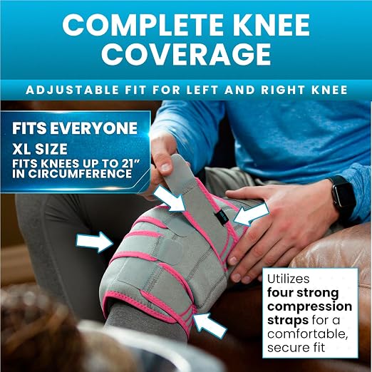 Vive Knee Ice Pack Wrap - Cold/Hot Gel Compression Brace for Pain Relief | Strap for Arthritis Pain, Tendonitis, ACL, Athletic Injury, Osteoarthritis, Women, Men, Running, Meniscus, Patella, & Surgery