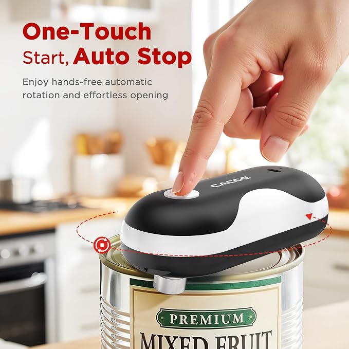 CACOE Automatic Smart Electric Can Opener with Auto Stop & USB-C Charging | Cordless Can Opener for Elderly and Arthritic Users for Seniors & Arthritis, Effortless One-Touch Open (black)