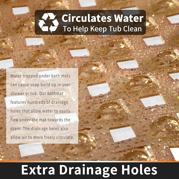 Yimobra Bathtub Mat Non Slip, Super Strong Suction Cups, 34.5"x15.5" Long Shower Mat with Drain Holes, Machine Washable Fast Draining Bath Mats, Bathroom Essentials,Clear Brown