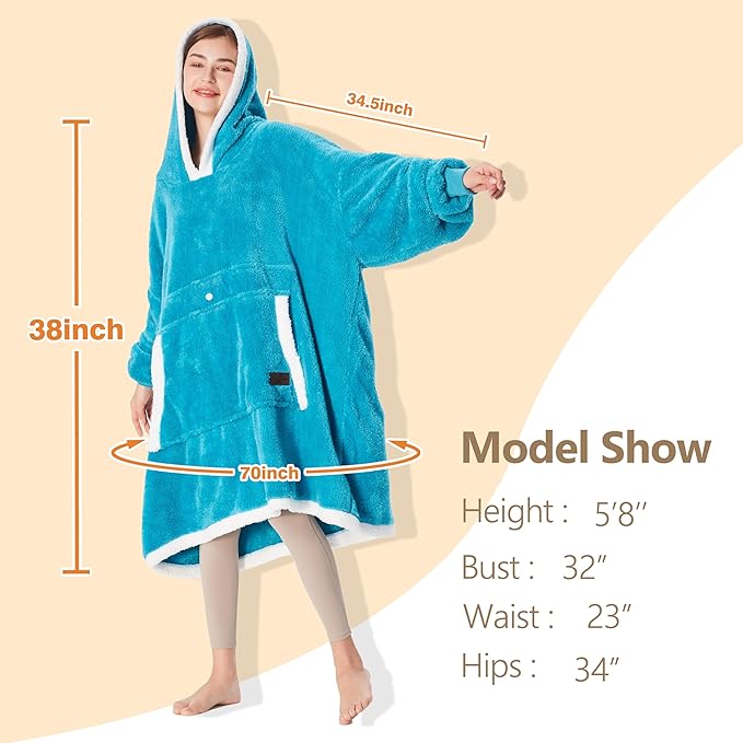 Catalonia Oversized Blanket Hoodie Sweatshirt, Wearable Sherpa Lounging Pullover for Adults Women Men