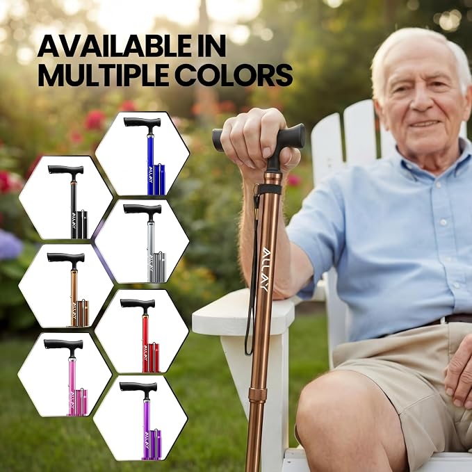Allay Walking Canes for Men & Women - Adjustable Canes for Women for Stability, Self Standing Wide Quad Pivot Base, Light Weight, Soft Handle Grip and Travel Bag, Walking Sticks for Seniors