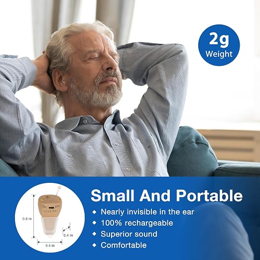 Rechargeable Hearing Aids for Adults Seniors, OTC Hearing Aids for Adults Seniors Rechargeable with Noise Cancelling, Invisible Hearing Aid, 1 Pair (Beige)