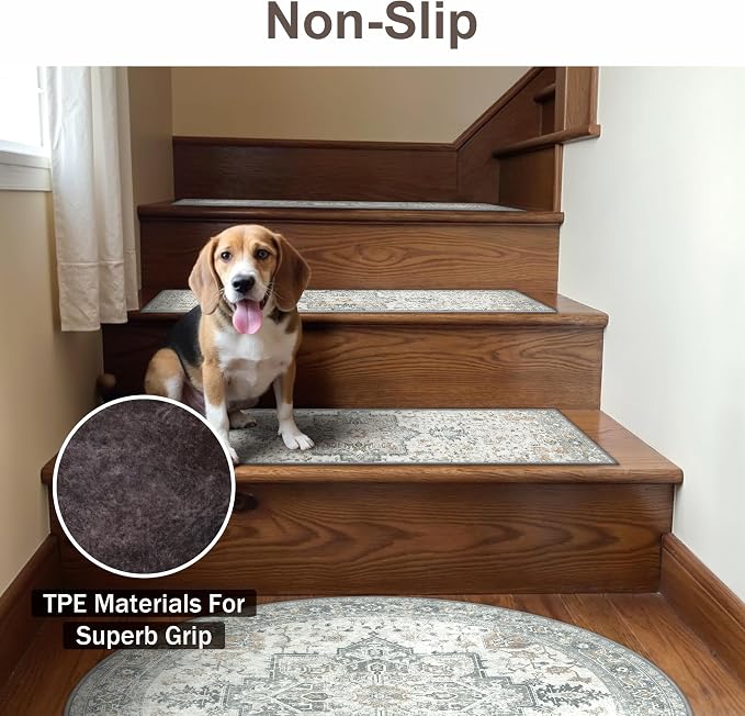SARBEN 30" Round Non Slip Stair Treads for Wooden Steps 1 Pack, Taupe | Peel and Stick Carpet Stair Runner with TPE Adhesive Backing, Carpet for Added Safety, Pet and Senior Friendly